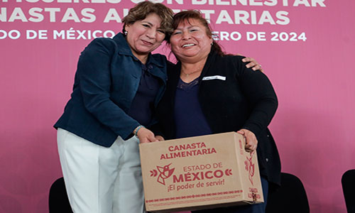 Delfina Gómez entrega 12 mil tarjetas Mujeres con Bienestar y Canastas Alimentarias en Texcoco