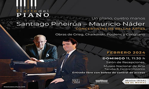 Un plano, cu4tro manos, concierto que ofrecerán Santiago Piñeirúa y Mauricio Náder
