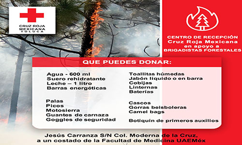 Instala Cruz Roja Mexicana en Toluca Centro de Recepción en apoyo de brigadas forestales