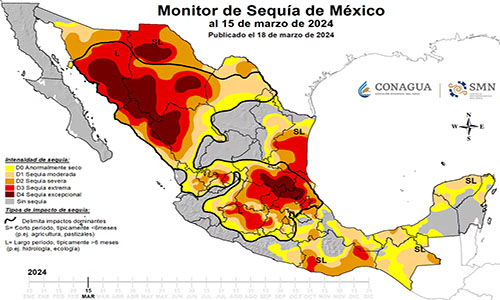 Estados afectados por la crisis hídrica en México