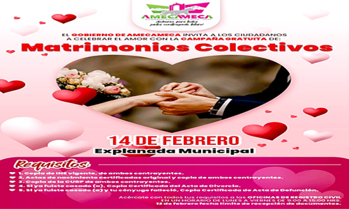 Realizarán matrimonios gratuitos colectivos en Amecameca