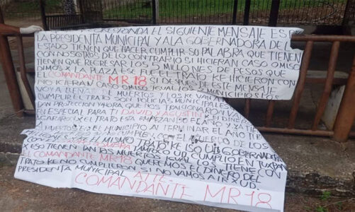 Amenazan a Rocío Nahle con manta en Texistepec