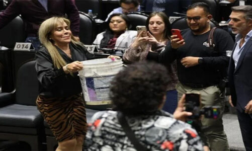 Paola Tenorio, de Morena, tira bote de chapopote en pleno de San Lázaro