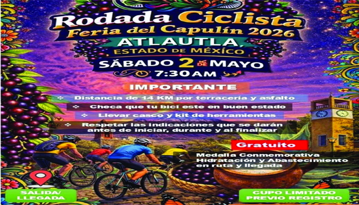 Atlautla invita a rodada ciclista familiar en “Feria del Capulín 2026”