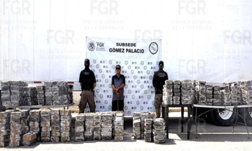 FGR asegura casi una tonelada de metanfetamina escondida en tractocamión con jícamas