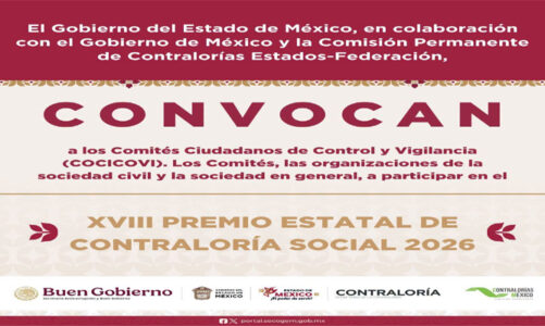 Invita Gobierno del EdoMéx al XVIII Premio Estatal de Contraloría Social 2026